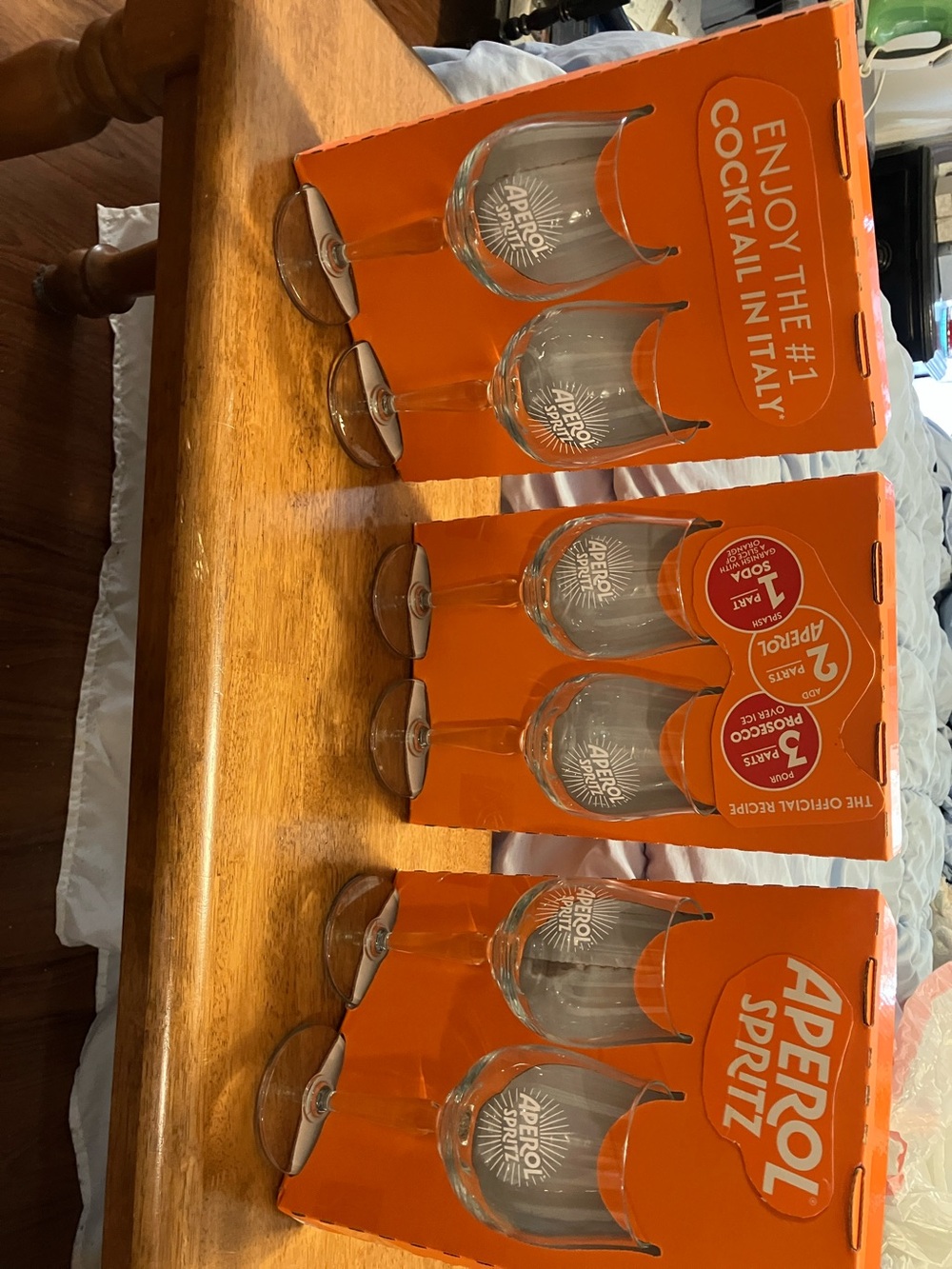 New. Set of 6 large glasses with Aperol Spritz  on front. All perfect condition